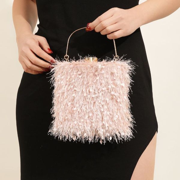 

women tassel feather handbag evening clutch bag white pearl chain shoulder luxury s designer party purse 220527