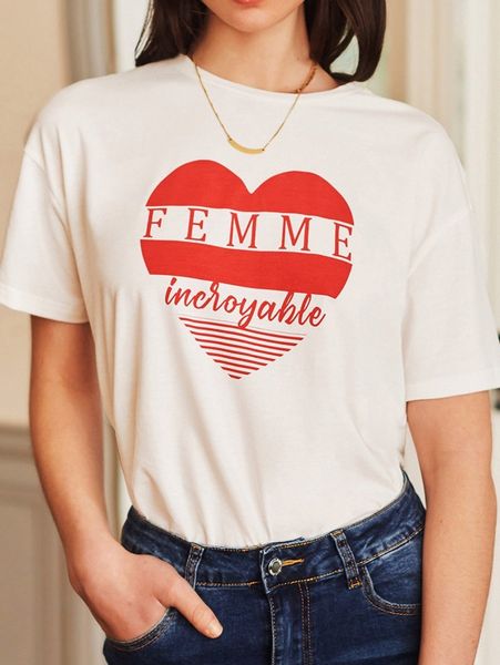 

letter & heart print tee z8hh#, White