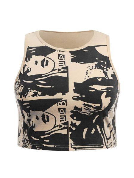 

x niki demar plus cartoon graphic tank s1ec#, Black