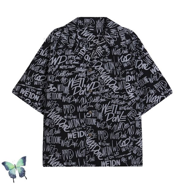 

women streetwear men graffiti letter full print short sleeve shirt, White;black