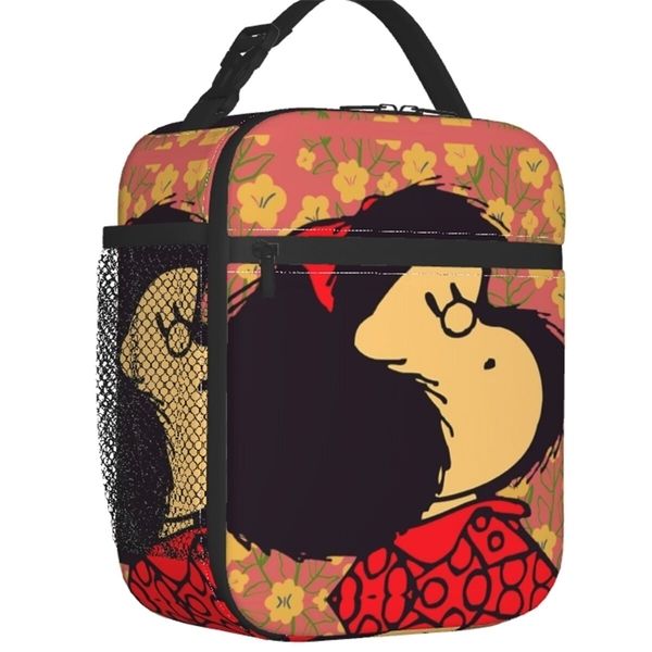 Benutzerdefinierte Mafalda und Blumen Tasche Männer Frauen Thermokühler Isolierte Lunchbox für Kinder Schulkinder 220711