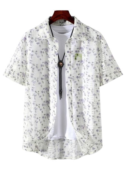 

men 1pc ditsy floral lace shirt y2lg#, White;black