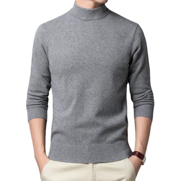 Camisolas masculinos clássicos clássicos de suéter de pulôver de lã de meia gola alta 2022 inverno grosso grosso preto azul cinza roupas de malha