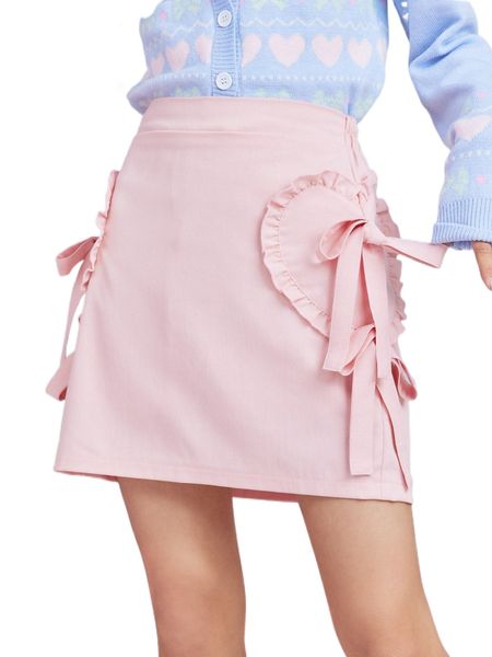 

romwe heart patched knot side skirt 60kf#, Black