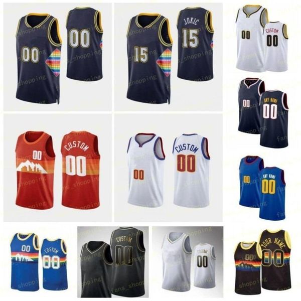 

custom printed 2022 new city diamond 75th basketball jerseys 15 nikola 27 jamal jokic murray 50 aaron 10 bol gordon 1 michael porter jr. 7 f, Black;red