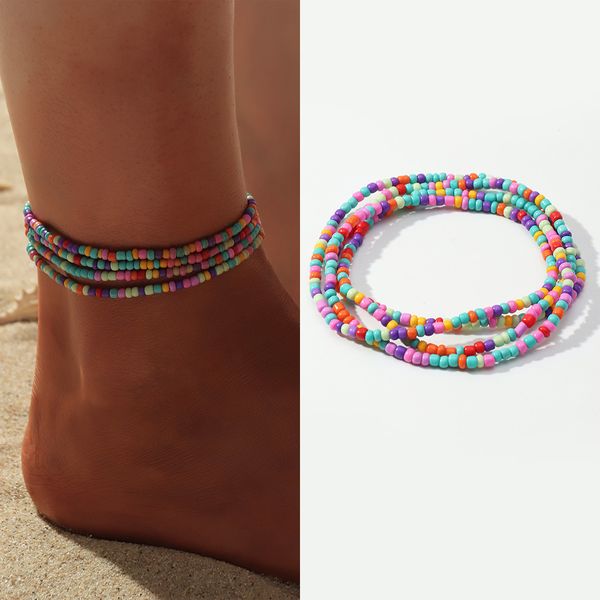 

s02906 bohemian fashion jewelry simple colorful beaded anklet for woman beach elastic beads anklets, Red;blue