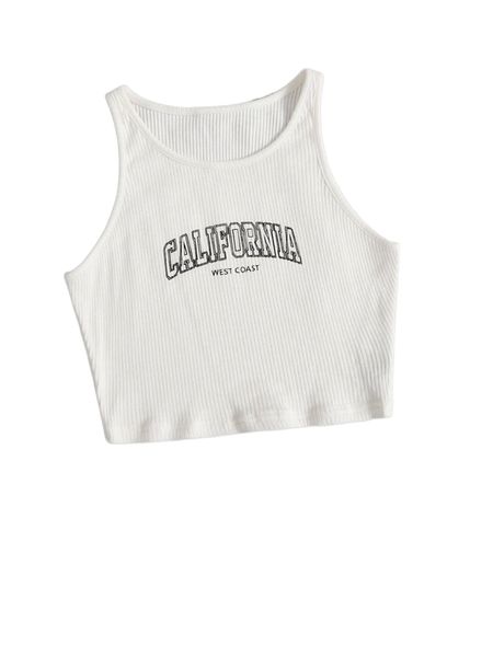 

letter graphic rib-knit tank f0u9#, White