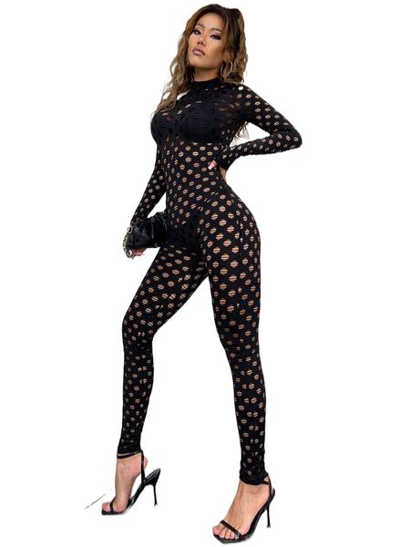 

hollow out mock neck unitard jumpsuit without lingerie f0fc#, Black;white