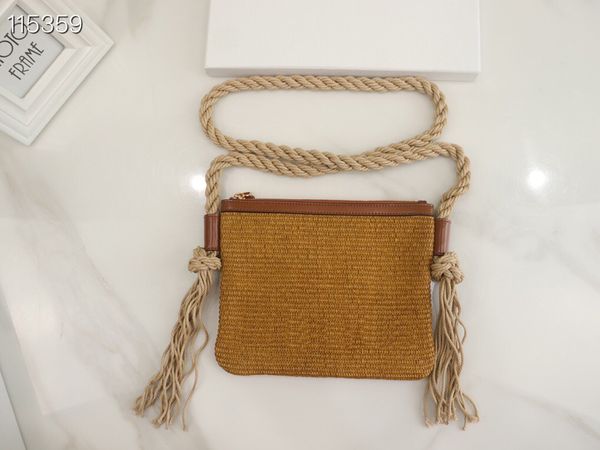 

luxury designer women's bag bohemian style hand-made hemp rope grass woven diagonal cross tassel bag