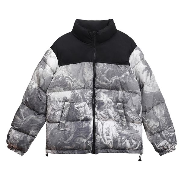 

lacible hip hop down parka jackets men harajuku padded jacket streetwear vintage retro painting print jacket coat winter outwear 201201, Black