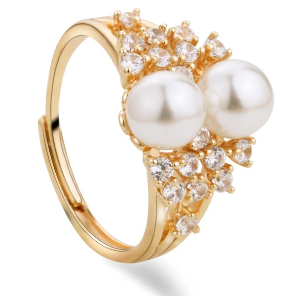 

freshwater cultured pearl 18k gold zircon band ring fashion jewelry wedding promise rings gifts, Silver