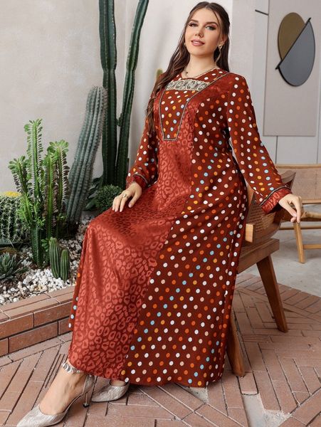 

plus leopard jacquard polka dot print contrast lace dress z3dr#, Black