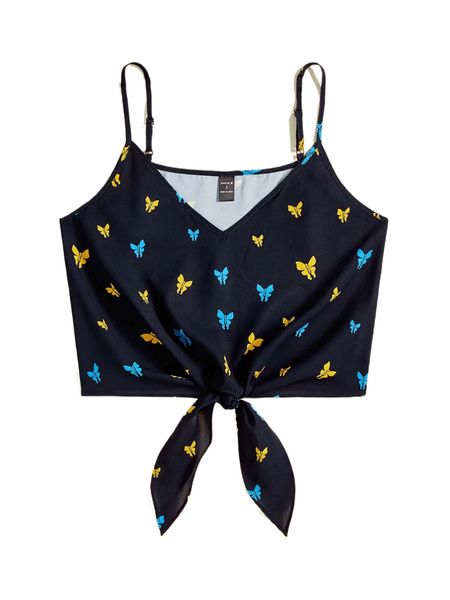 

x chelsey lanter totten butterfly print knot hem cami f9oy#, White