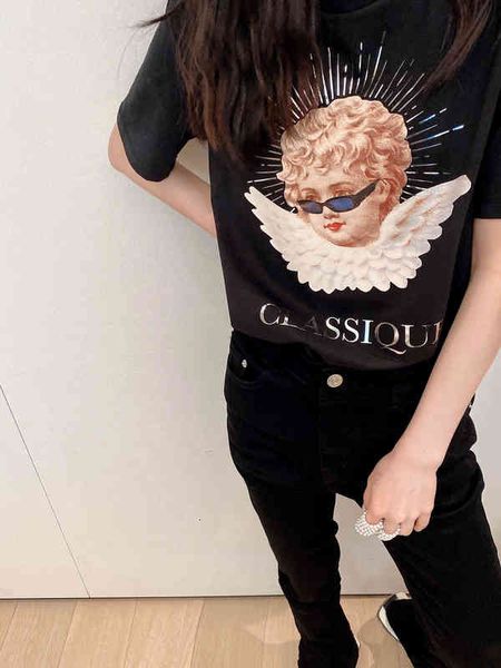 

women's t-shirt [t.n.t]buyer's shop early spring minority angel letter printing design short sleeve female vuds, White