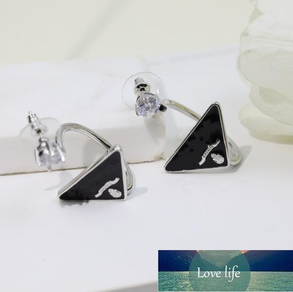 

simple inverted triangle single diamond alphabet letter stud earring black and white female european and american new graceful earrings all-, Golden;silver