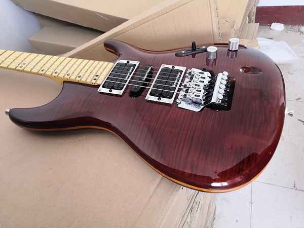 

6 strings brown electric guitar with 24 frets flame maple veneer