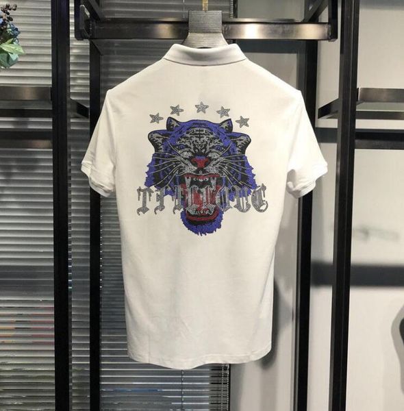 

brand designer rhinestone design male polo shirts, White;black