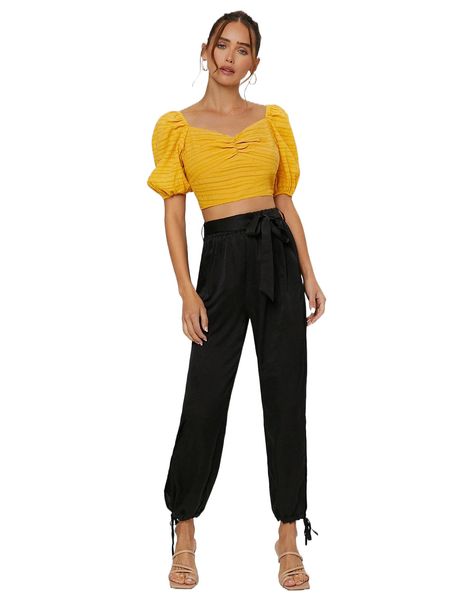 

drawstring hem belted satin pants z0ne#, Black;white