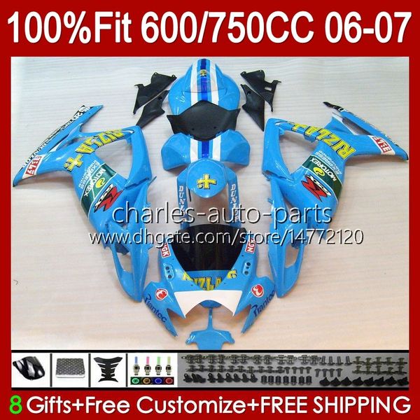 OEM TRABALIFICAÇÃO PARA SUZUKI GSXR 750CC 600CC 750CC 600CC 750 600 CC 06-07 Corpo 130NO.114 GSXR600 GSXR750 K6 GSX-R750 06 07 GSXR-750 GSXR-600 2006 2007 Injeção Molde de Feira Rizla Azul