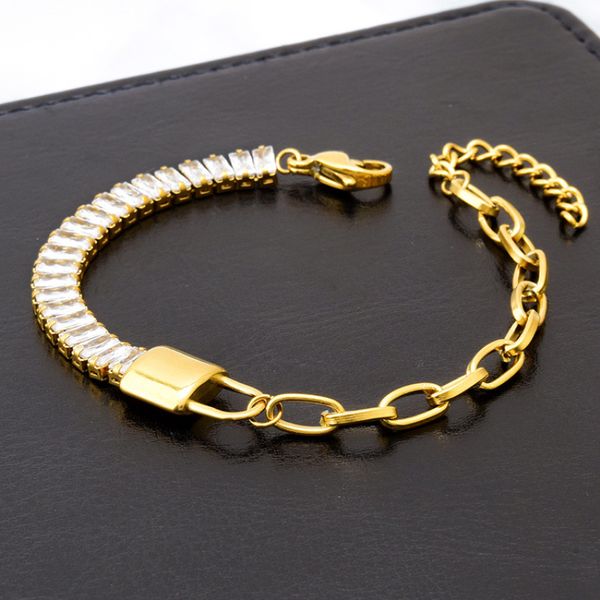 

beautiful women style gold lock charm cubic zirconia bracelet for gift, Golden;silver