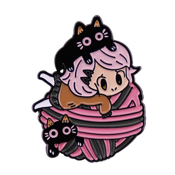 

cute kitty enamel pins interesting woolen yarn cartoon metal brooch backpack hat bag decorate badges children fashion gift, Blue