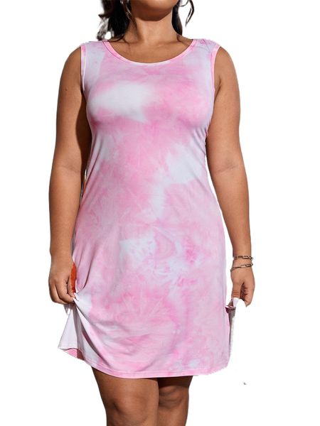 

plus tie dye tank dress m4gd#, Black