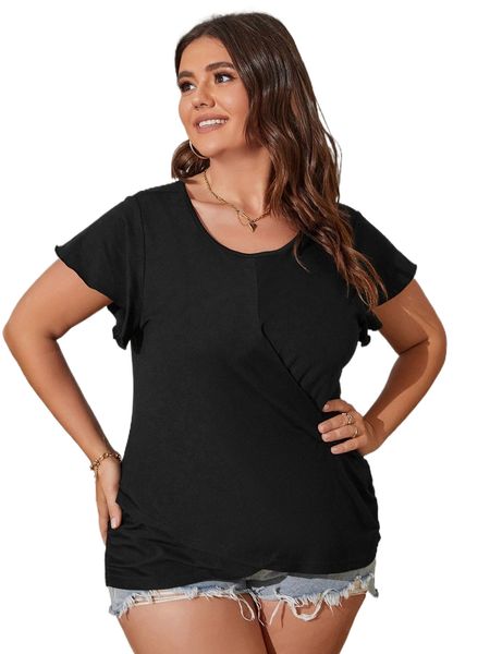 

plus wrap cross solid tee p3d4#, Black