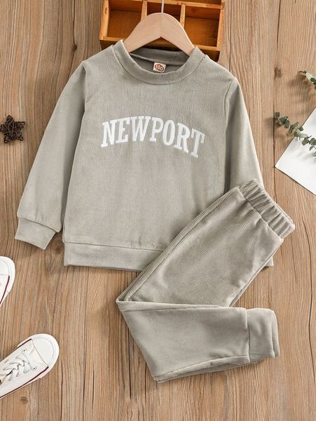 

little girl's letter design corduroy pullover and sweatpants she, White