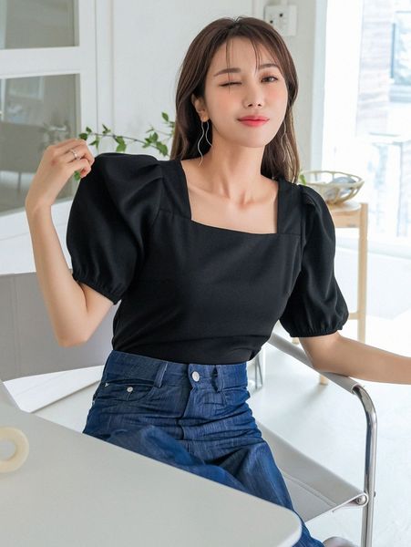 

dazy square neck puff sleeve blouse v6vi#, White