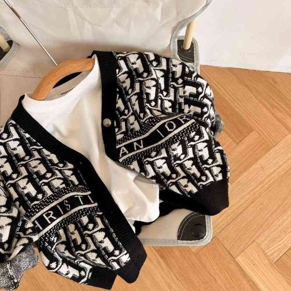 

children's sweater spring fashion boys and girls jacquard sweater cardigan baby v-neck sweater jacket, White