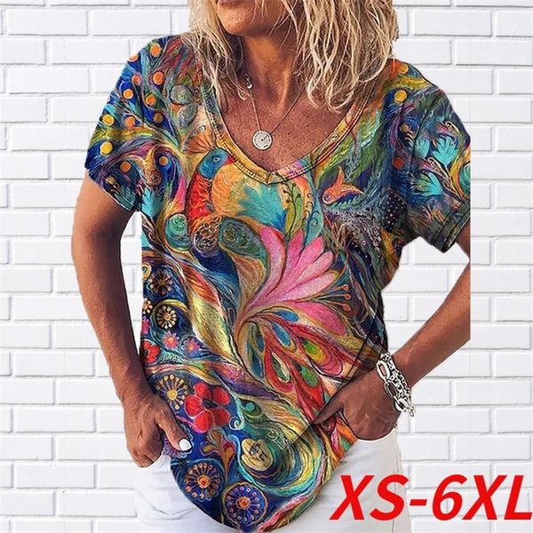 

summer womens abstract painting t shirt graphic graffiti print v neck basic female shirt loose plus size pullover 220620, White