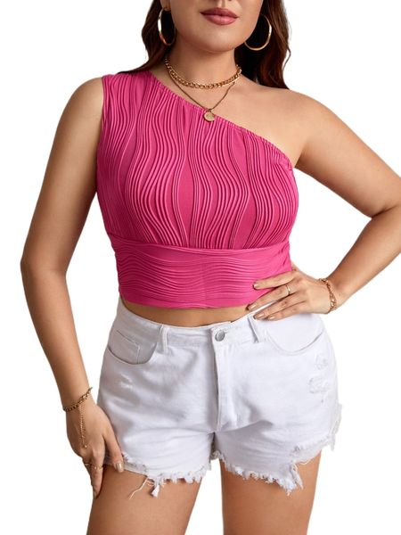 

plus one shoulder textured crop t4vd#, Black