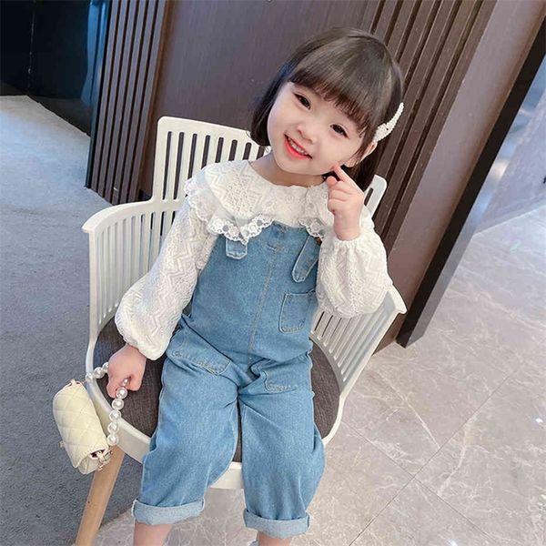 

clothes for girls lace tracksuits for girls blouse jumpsuit girls tracksuit spring autumn costumes for children 210412, White