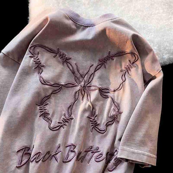 

women's t-shirt vintage harajuku bow embroidery unique design sense chic short-sleeved o-neck women ins niche couple loose top, White