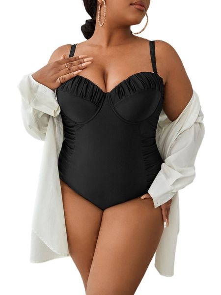 

plus ruched underwire one piece swimsuit x3ki#, White;black