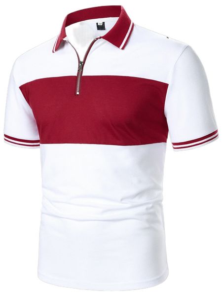 

men color block striped trim polo shirt 44ab#, White;black