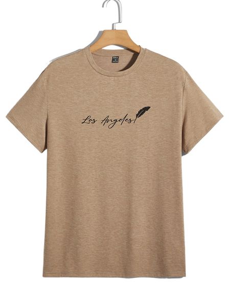 

men letter & feather tee u4mj#, White;black