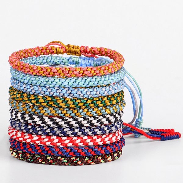 

bohemian tibetan woven rope bracelet for women men string chain adjustable lucky rope corn knot bracelets jewelry, Golden;silver