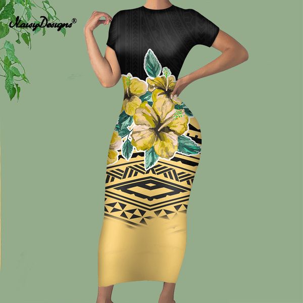 

noisydesigns yellow plumeria flowers dress for women long maxi bodycon party club casual evening beach summer vestidos 220627, Black;gray