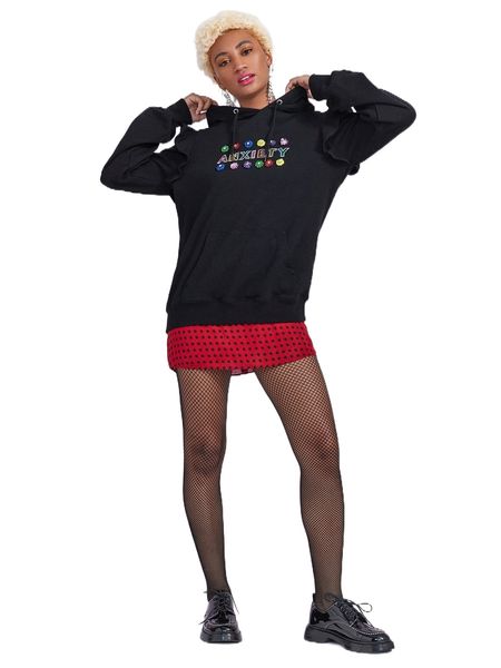 

x dash of pep letter embroidered floral appliques drawstring hoodie h1f3#, Black