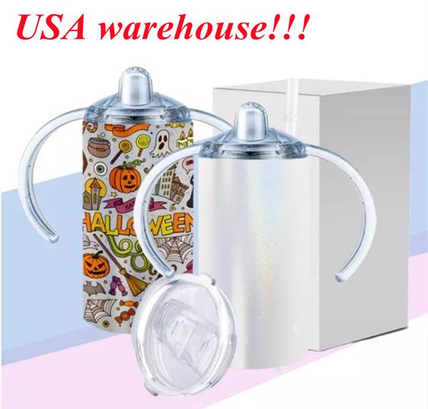 magazzino locale sublimazione glitter tazza sippy con 2 COPERCHI bicchiere dritto da 12 once tazza per bambini tazze da viaggio con manico bottiglia in acciaio inossidabile