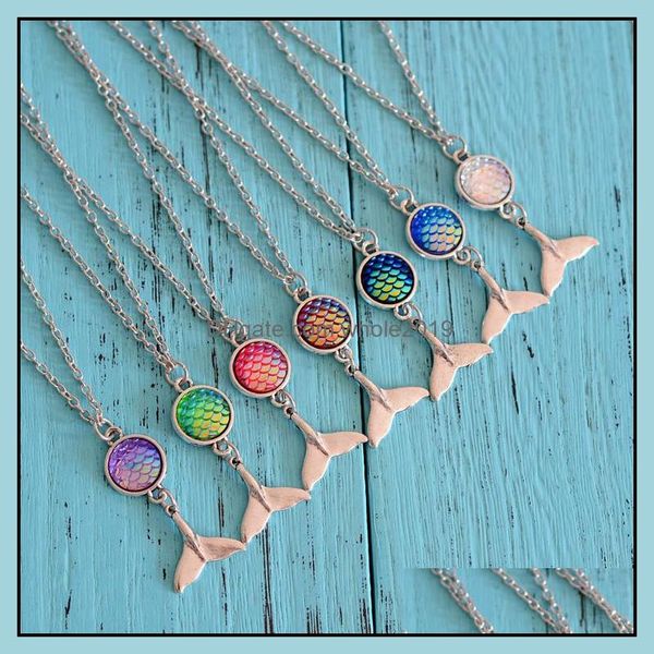 Подвесные ожерелья подвески ювелирные изделия мода Drusy Друс Русалка Шкала рыбная хвостовая ожерель