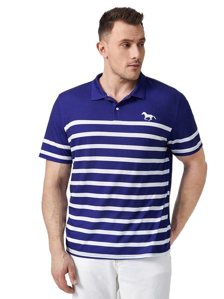 

extended sizes men striped & horse print polo shirt e50a#, White;black