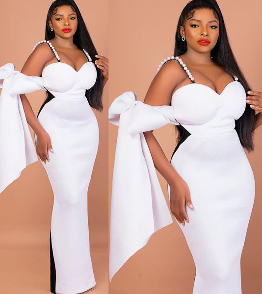 

2022 plus size arabic aso ebi sheath stylish prom dresses spaghetti pearls evening formal party second reception birthday engagement bridesm, Black