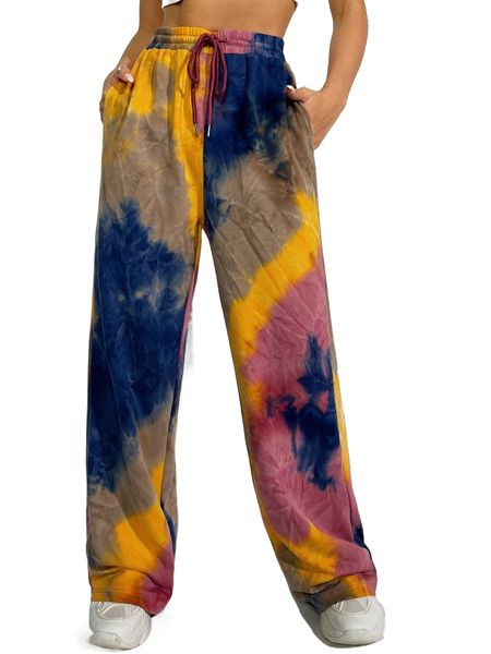 

tie dye drawstring waist sweatpants t1iq#, Black;white