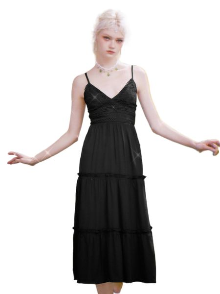 

romwe fairy grunge frill trim cami dress t3zw#, Black;gray