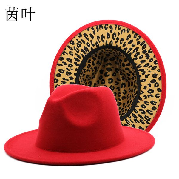 

new leopard print color matching hat autumn and winter jazz felt cap double-sided personalized hat thickened fabric, Blue;gray