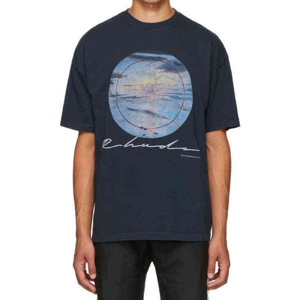 

verified rhude fashion brand couple loose sunset high street short sleeve t-shirt men, White;black