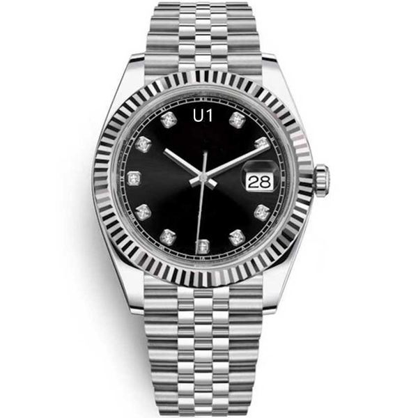 

u1 st9 black diamond dial datejust fluted bezel watch 41mm 116333 126334 automatic mechianical wristwatches strap sapphire glass mens, Slivery;brown