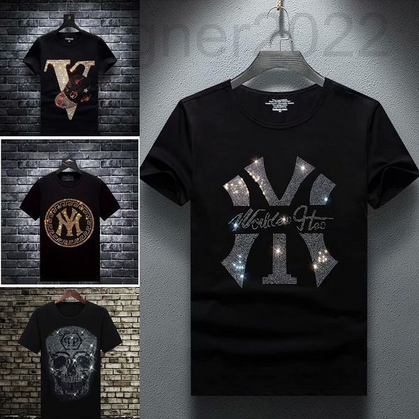 

men's t-shirts designer summer men's fashion brand drill short sleeve t-shirt round neck slim trend half t summer r9hc, White;black